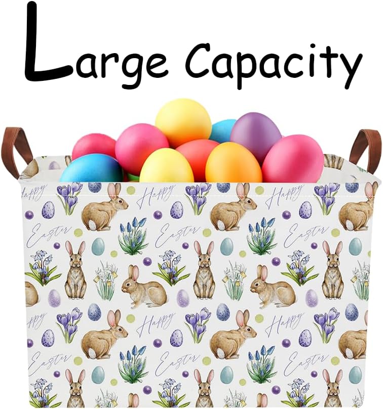 NTAOHAMPER Rectangular Easter Eggs Basket Empty,Toys Storage Bin with Handles,Baby Room Decor,Gift Basket(Watercolor Eggs) - Image 3